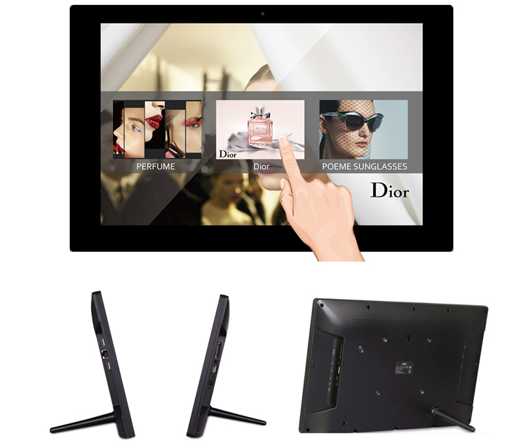 13.3”, 15.6”, 18.5” smart touch display (front and rear view)